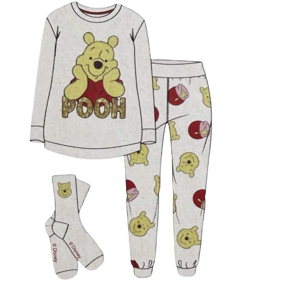 NEW Disney Winnie The Pooh Womens Pajama Set with Socks Size S Primark Cozycore